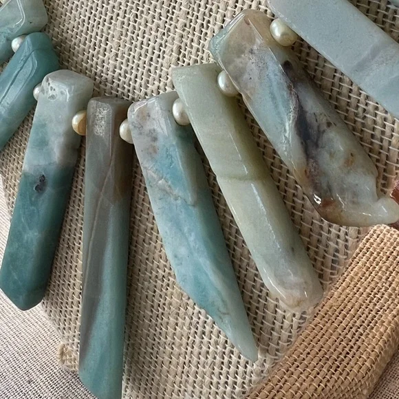 Handmade Amazonite & freshwater pearl bohemian tribal statement necklace - Picture 3 of 7